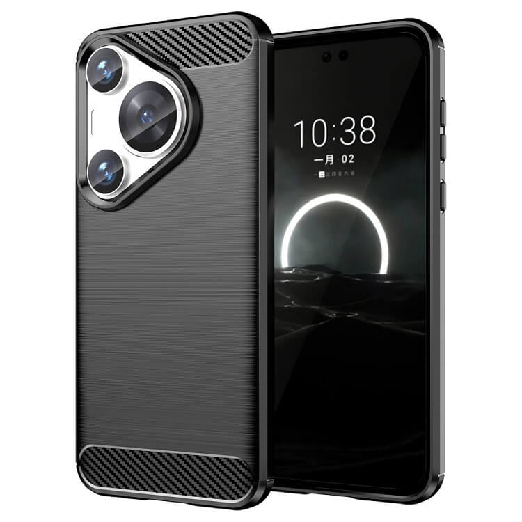 Противоударен Калъф за Huawei Pura 70 Pro, Premium Carbon Case, Черен