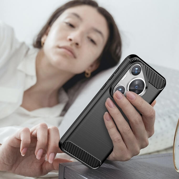 Противоударен Калъф за Huawei Pura 70 Pro, Premium Carbon Case, Черен (6)