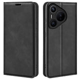 Кожен Калъф с Джобове за Huawei Pura 70 Pro, Wallet Book Case, Черен