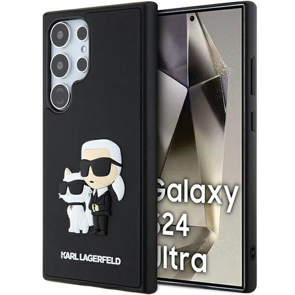 Луксозен Калъф за Samsung S24 Ultra, Karl Lagerfeld 3D Rubber Karl & Choupette Case, Черен