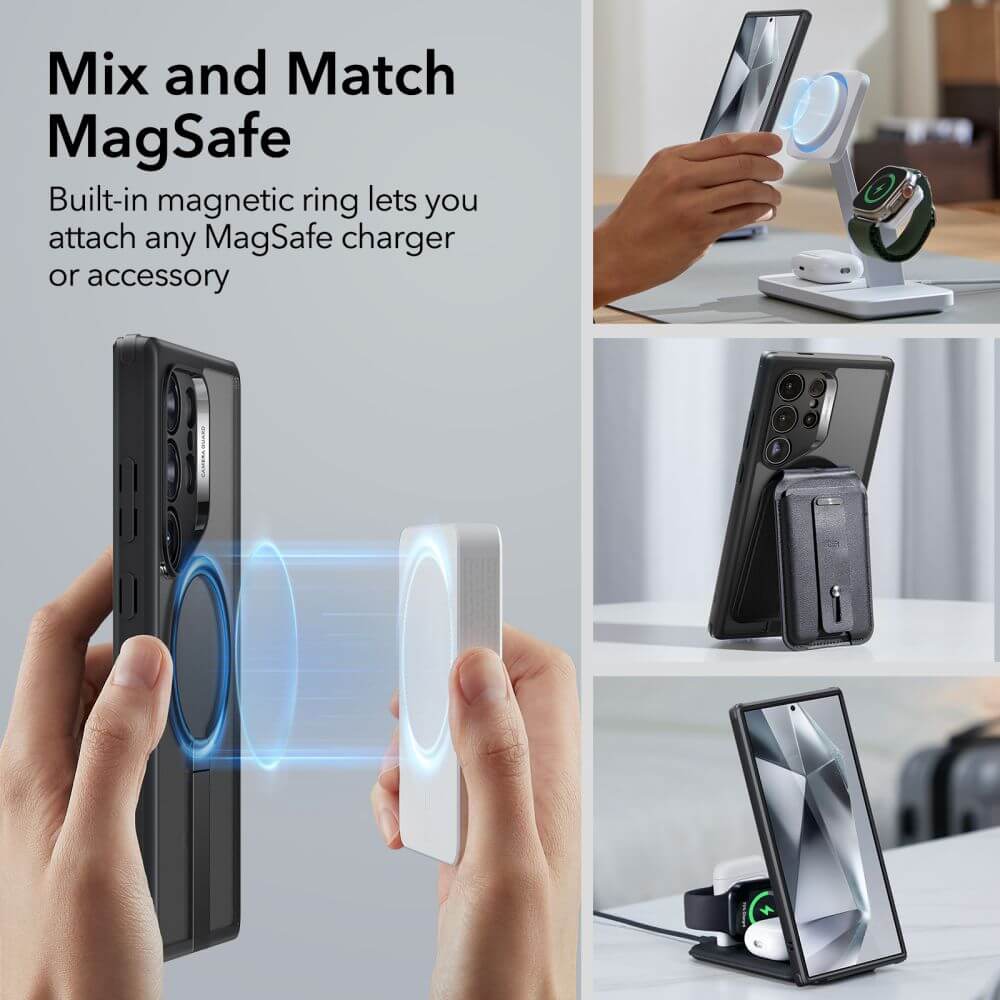 Magsafe Калъф за Samsung S24 Ultra, ESR Flickstand Halolock Boost Case, Черен (7)