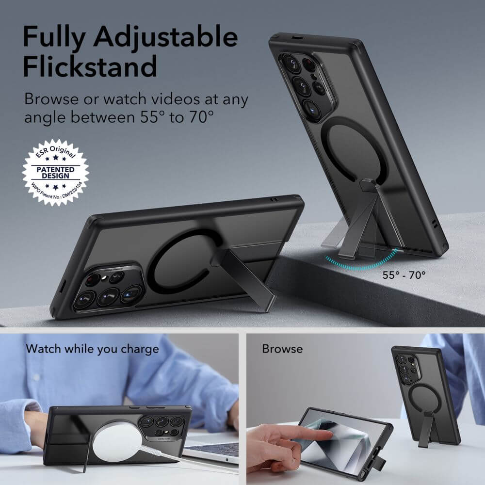 Magsafe Калъф за Samsung S24 Ultra, ESR Flickstand Halolock Boost Case, Черен (3)