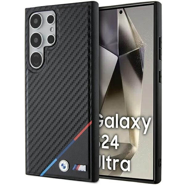 Magsafe Карбонов Калъф за Samsung S24 Ultra, BMW Tricolor Line Case, Черен