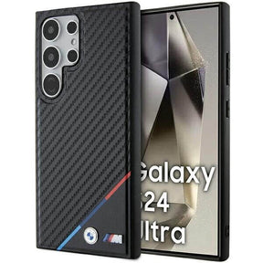 Magsafe Карбонов Калъф за Samsung S24 Ultra, BMW Tricolor Line Case, Черен