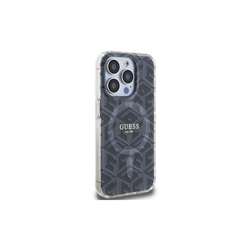 Magsafe Калъф за iPhone 15 Pro, Guess IML GCube Hard Case, Черен (4)