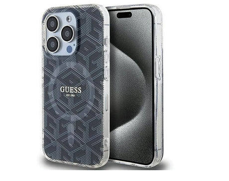 Magsafe Калъф за iPhone 15 Pro, Guess IML GCube Hard Case, Черен (2)