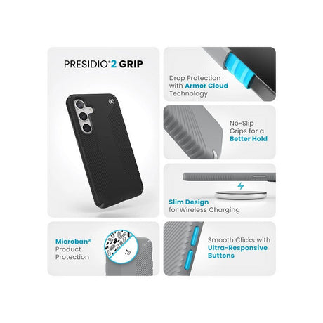 Екстремен Калъф за Samsung S24, Speck Presidio 2 Grip Case, Черен (10)