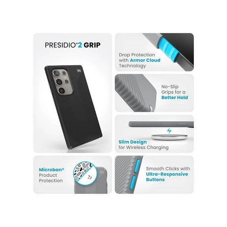 Екстремен Калъф за Samsung S24 Ultra, Speck Presidio 2 Grip Case, Черен (8)
