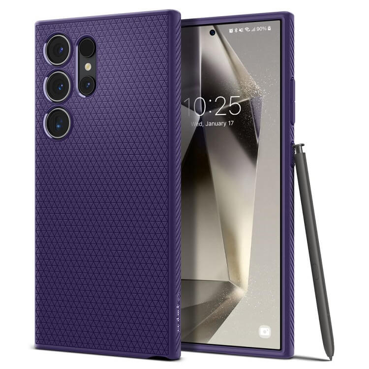 Противоударен Силиконов Калъф за Samsung S24 Ultra, Spigen Liquid Air Case, Тъмно Лилав