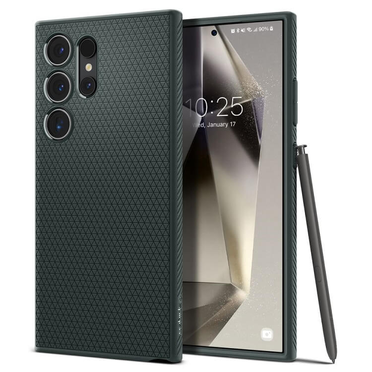 Противоударен Силиконов Калъф за Samsung S24 Ultra, Spigen Liquid Air Case, Зелен