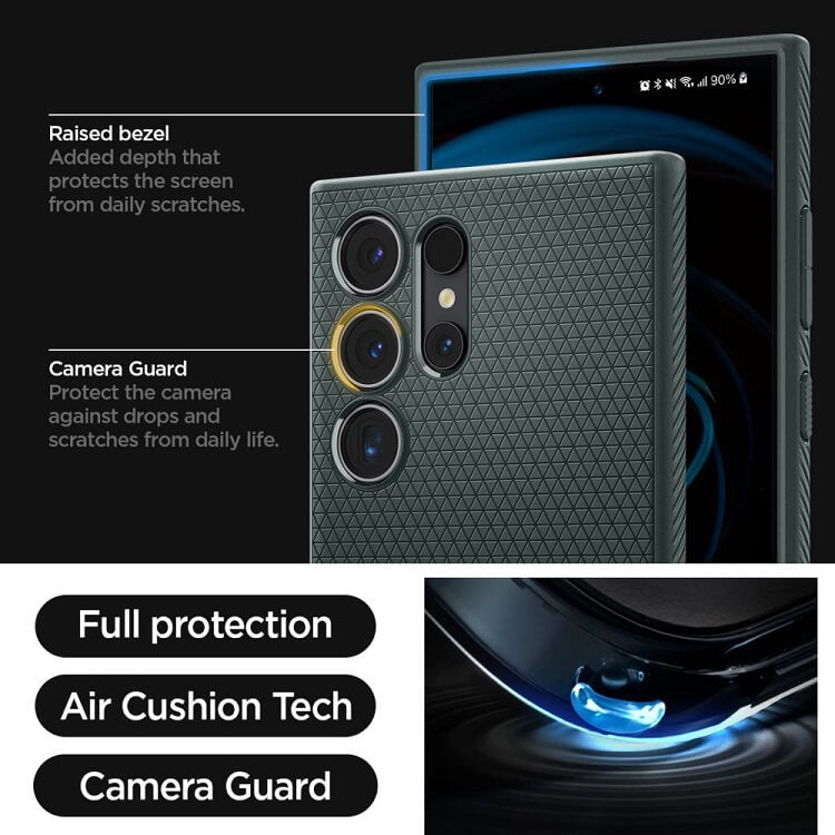 Противоударен Силиконов Калъф за Samsung S24 Ultra, Spigen Liquid Air Case, Зелен (7)