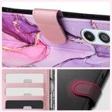 Кожен Калъф с Джобове за Samsung A25, Tech-Protect Wallet Marble Book Case, Лилав (3)