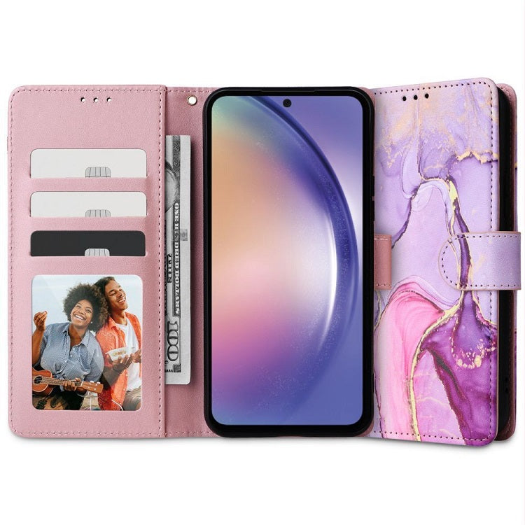 Кожен Калъф с Джобове за Samsung A25, Tech-Protect Wallet Marble Book Case, Лилав (2)