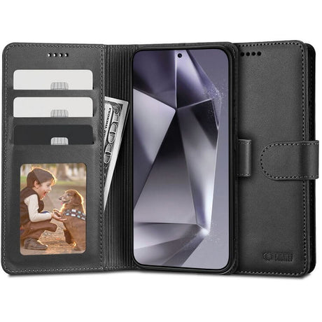 Кожен Калъф с Джобове за Samsung A25, Tech-Protect Wallet Book Case, Черен (2)