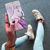 Кожен Калъф с Джобове за Samsung A25, Tech-Protect Wallet Marble Book Case, Лилав (4)