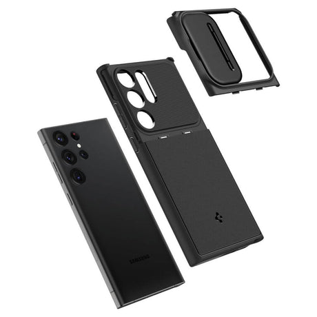 Калъф с Камерен Предпазител за Samsung S24 Ultra, Spigen Optik Armor Case, Черен (7)