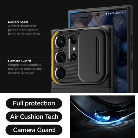 Калъф с Камерен Предпазител за Samsung S24 Ultra, Spigen Optik Armor Case, Черен (8)