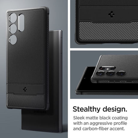 Противоударен Силиконов Калъф за Samsung S24 Ultra, Spigen Rugged Armor Case, Черен (9)