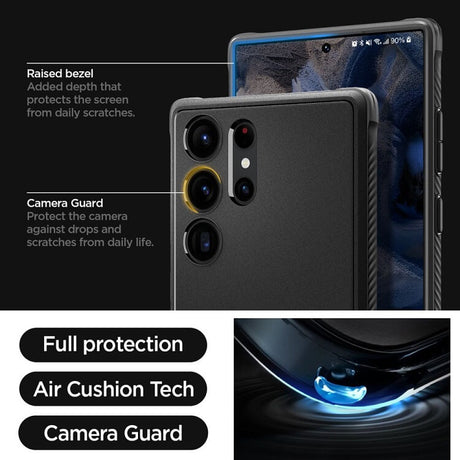 Противоударен Силиконов Калъф за Samsung S24 Ultra, Spigen Rugged Armor Case, Черен (10)