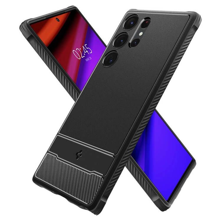Противоударен Силиконов Калъф за Samsung S24 Ultra, Spigen Rugged Armor Case, Черен (5)