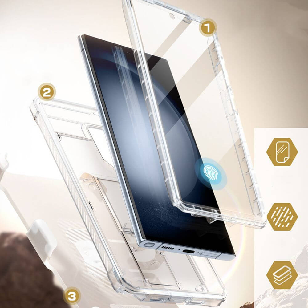 Противоударен Калъф 3в1 за Samsung S24 Ultra, Supcase Unicorn Beetle Pro Set, Прозрачен (5)