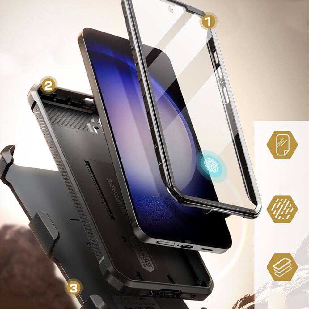 Противоударен Калъф 3в1 за Samsung S24 Plus, Supcase Unicorn Beetle Pro Set, Черен (5)