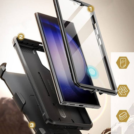 Противоударен Калъф 3в1 за Samsung S24 Ultra, Supcase Unicorn Beetle Pro Set, Черен (6)