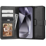 Кожен Калъф с Джобове за Samsung S24, Tech-Protect Wallet Book Case, Черен (2)