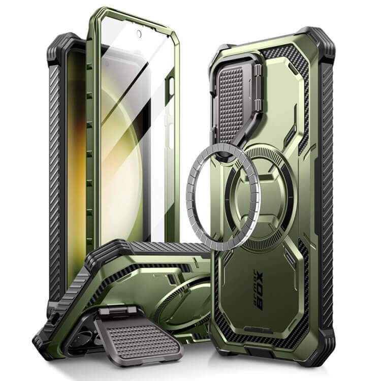 Magsafe Противоударен Калъф за Samsung S24, Supcase Iblsn Mag ArmorBox, Зелен (3)