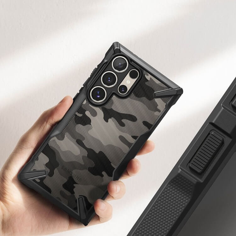 Противоударен Хибриден Калъф за Samsung S24 Ultra, Ringke Fusion X Camouflage Case, Черен (3)