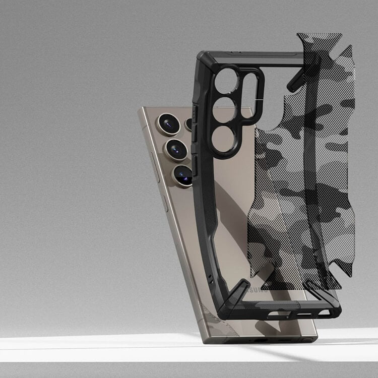 Противоударен Хибриден Калъф за Samsung S24 Ultra, Ringke Fusion X Camouflage Case, Черен (6)