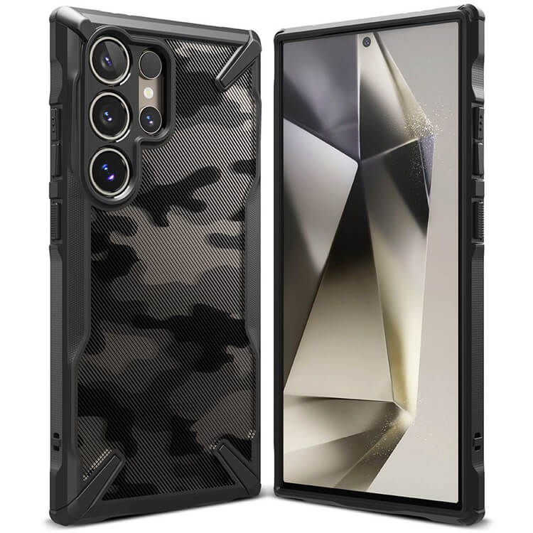Противоударен Хибриден Калъф за Samsung S24 Ultra, Ringke Fusion X Camouflage Case, Черен (2)