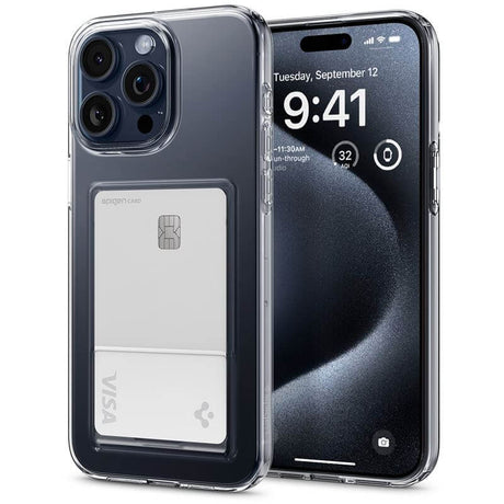 Калъф с Джоб за Карти за iPhone 15 Pro, Spigen Crystal Slot Case, Прозрачен