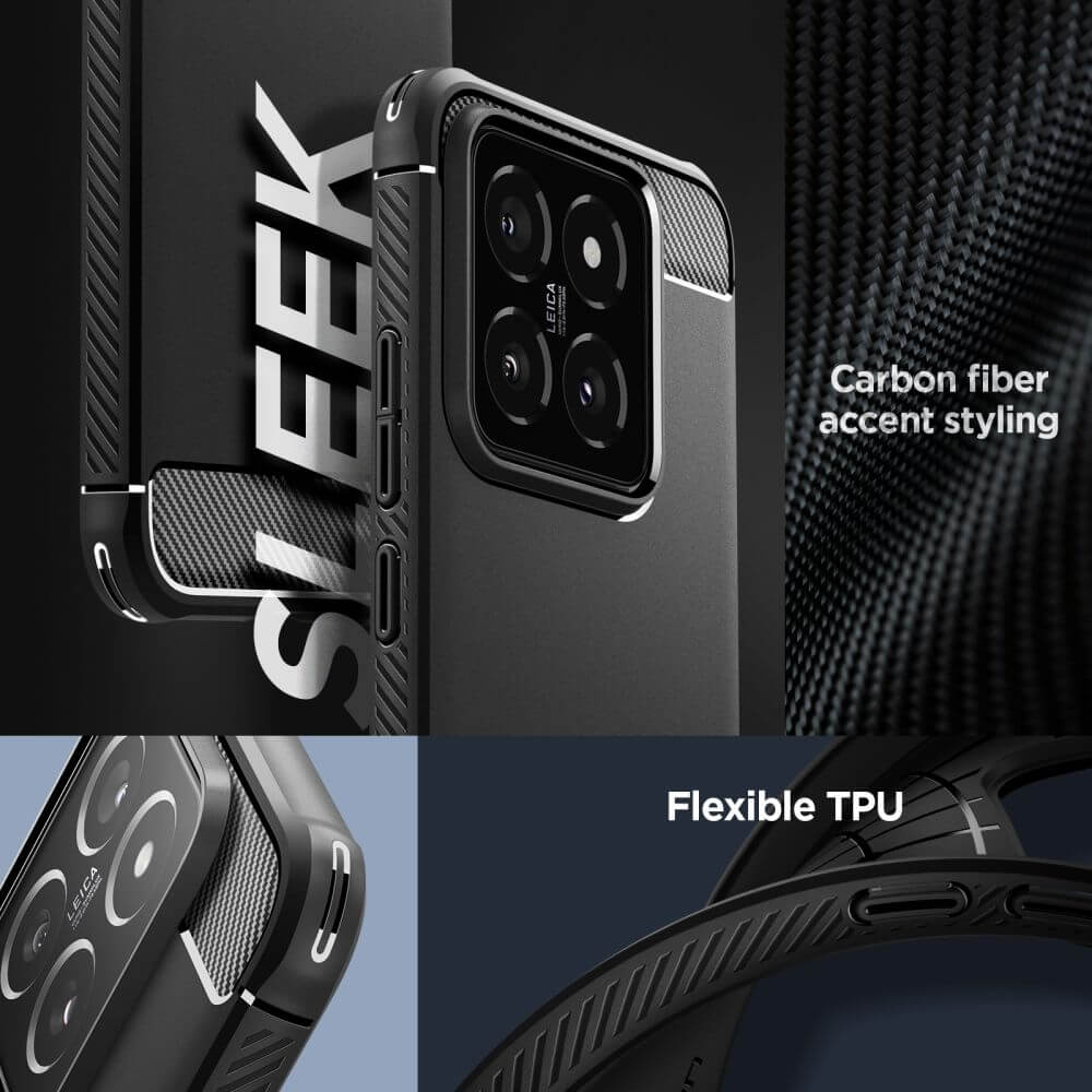 Противоударен Силиконов Калъф за Xiaomi 14, Spigen Rugged Armor Case, Черен (10)