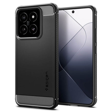 Противоударен Силиконов Калъф за Xiaomi 14, Spigen Rugged Armor Case, Черен