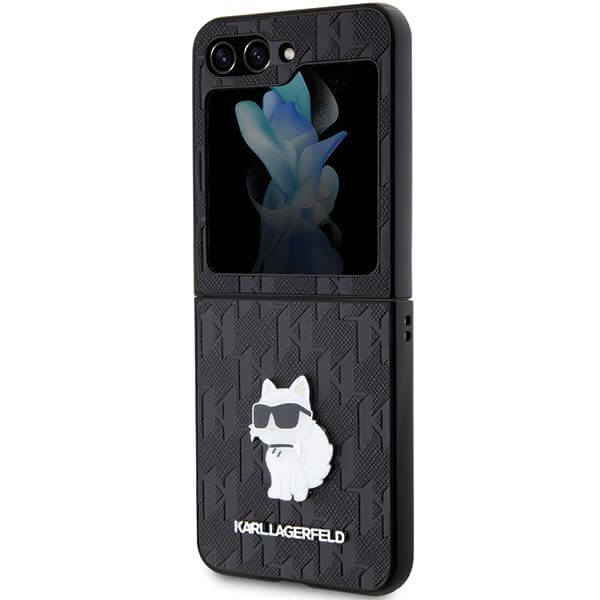 Калъф за Samsung Z Flip 5, Karl Lagerfeld Saffiano Mono Choupette PIN Case, Черен (6)