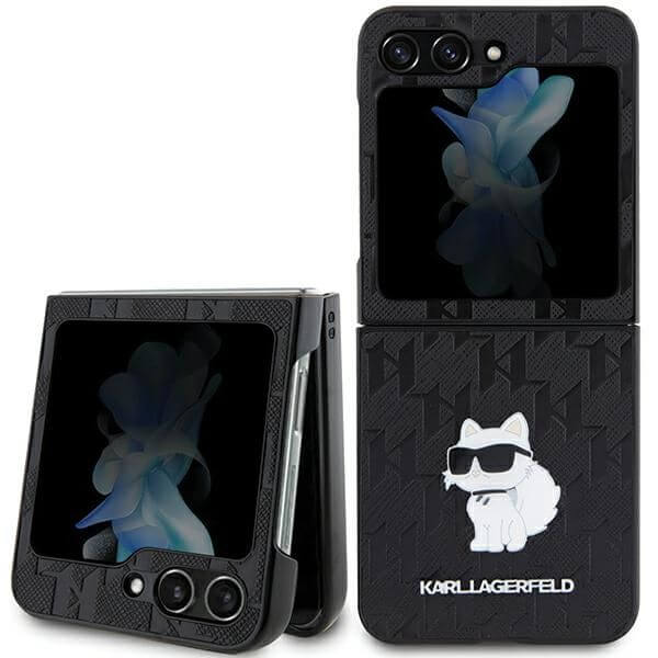 Калъф за Samsung Z Flip 5, Karl Lagerfeld Saffiano Mono Choupette PIN Case, Черен (2)