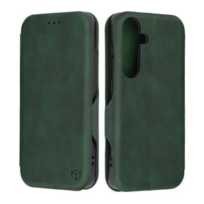 Кожен Калъф за Samsung S24, Tech-Protect Techsuit Safe Book Case, Зелен