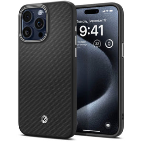 Magsafe Тънък Калъф за iPhone 15 Pro, Spigen Enzo Aramid Case, Черен