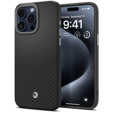 Magsafe Тънък Калъф за iPhone 15 Pro, Spigen Enzo Aramid Case, Черен