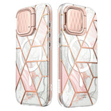 Magsafe Дамски Калъф за iPhone 15 Pro Max, Supcase Iblsn Cosmo Marble, Розов (2)