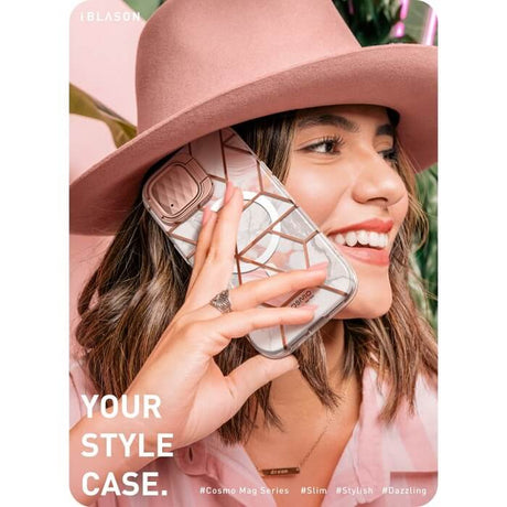 Magsafe Дамски Калъф за iPhone 15, Supcase Iblsn Cosmo Marble, Розов (7)