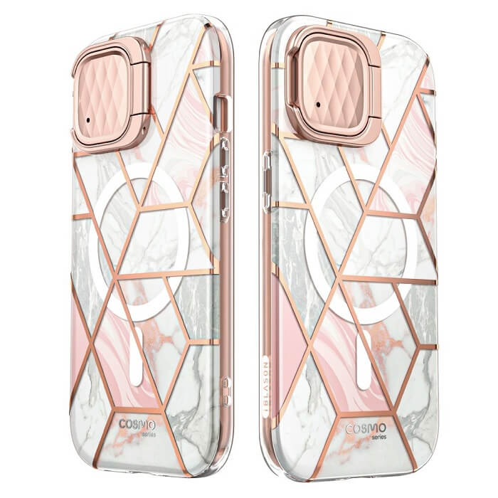 Magsafe Дамски Калъф за iPhone 15, Supcase Iblsn Cosmo Marble, Розов (2)