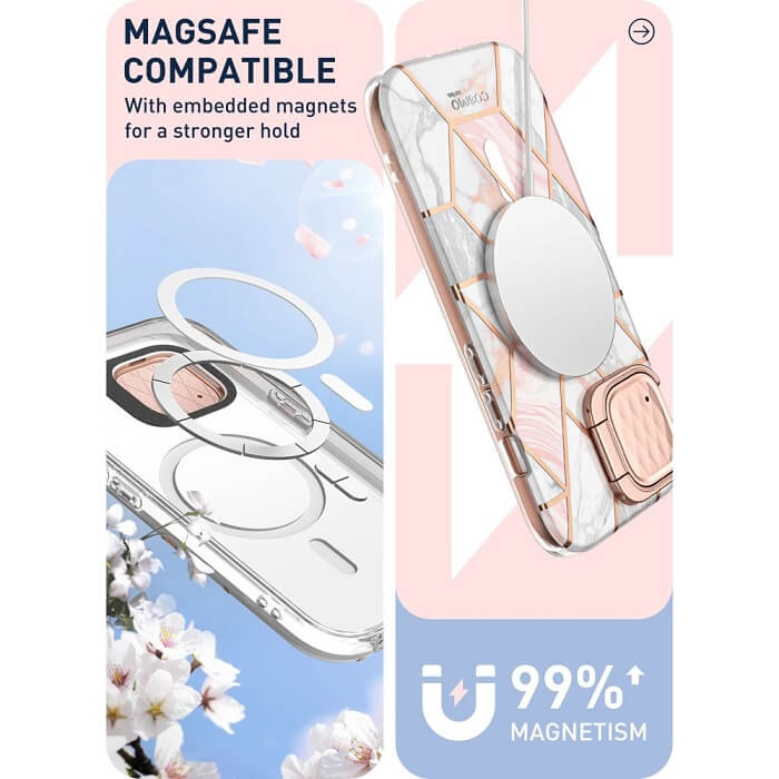 Magsafe Дамски Калъф за iPhone 15, Supcase Iblsn Cosmo Marble, Розов (4)