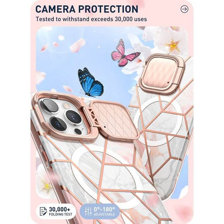 Magsafe Дамски Калъф за iPhone 15 Pro, Supcase Iblsn Cosmo Marble, Розов (5)