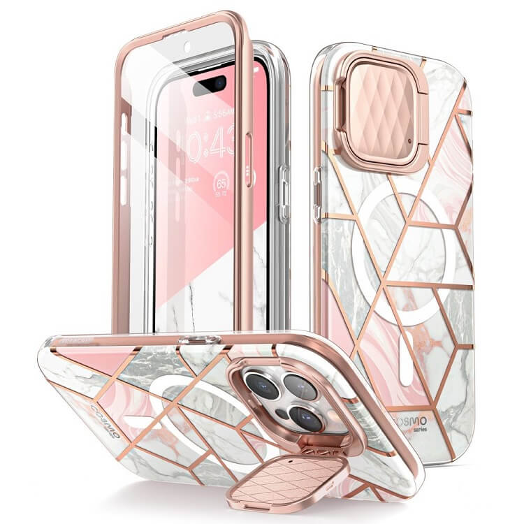 Magsafe Дамски Калъф за iPhone 15 Pro, Supcase Iblsn Cosmo Marble, Розов
