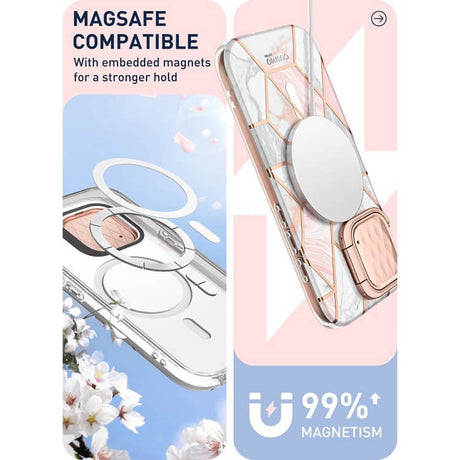 Magsafe Дамски Калъф за iPhone 15 Pro, Supcase Iblsn Cosmo Marble, Розов (6)