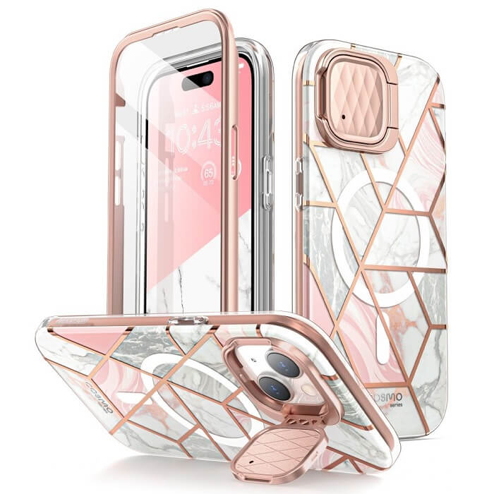 Magsafe Дамски Калъф за iPhone 15, Supcase Iblsn Cosmo Marble, Розов