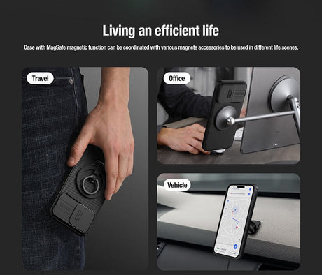 Magsafe калъф с Плъзгач за Камера за iPhone 15 Pro, Nillkin CamShield Pro Case, Черен (6)