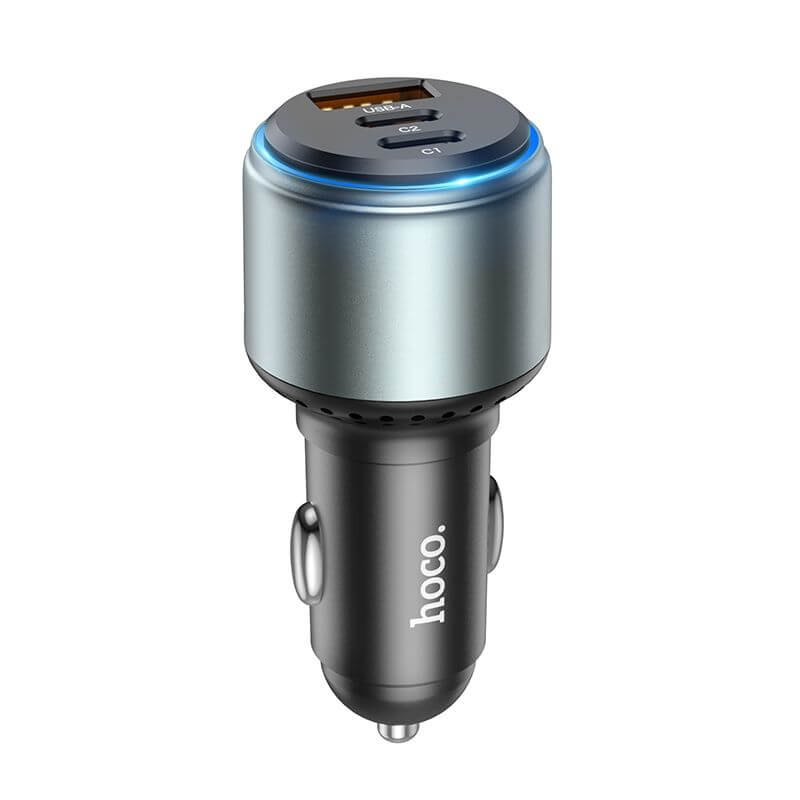 Тройно Зарядно за Кола с USB-C и USB-A, Hoco 12V 95W, Сив (5)